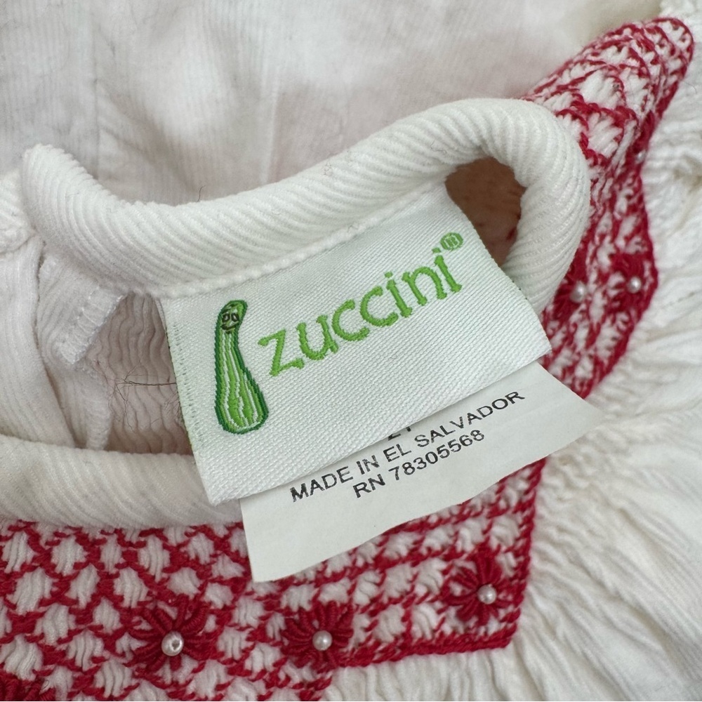 Christmas Dress, Brand: ZUCCINI KIDS, white corduroy size 2T boutique white Red - Picture 6 of 7